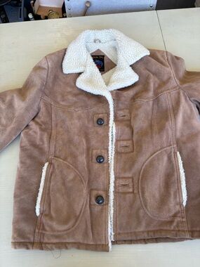 Women’s Suede Sherpa Jacket - Light Brown with Cream Trim